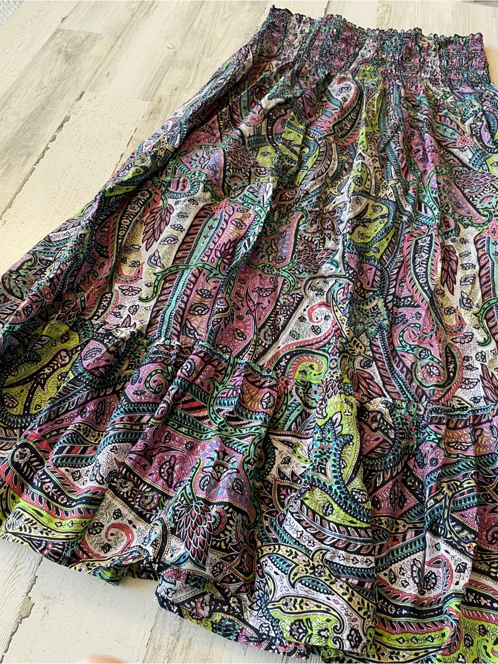 Tommy Bahama Purple Multi Paisley Smocked Maxi Skirt XL Stretchy Waist EUC - Picture 4 of 12